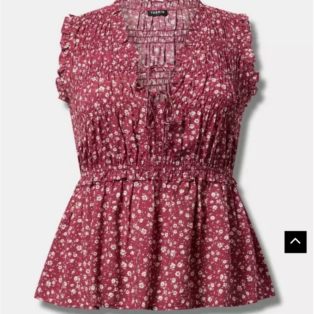 Torrid Red Floral Ruffle Blouse - Picture 3 of 7